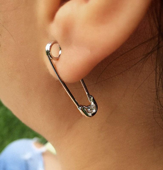 Safety Pin Earrings Modern Earrings Silver Earrings Punk Earrings Dangle Earrings Drop Earrings Statement Earrings Minimalist Earrings