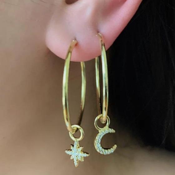 Star and Moon Hoop Earrings - GOLD