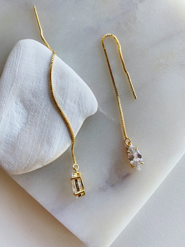 THREADER MARQUEE EARRINGS - GOLD