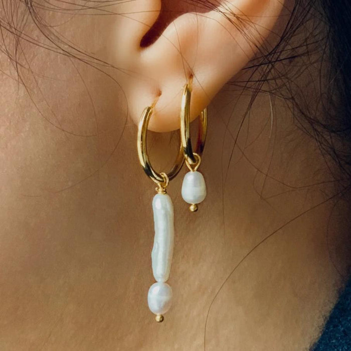 LONG Pearl Hoop Earrings