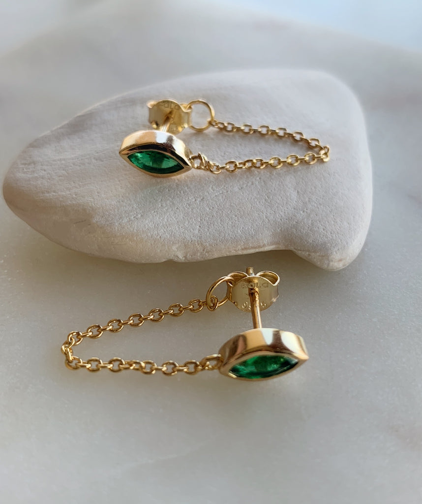 MARQUEE CHAIN GREEN EARRINGS - GOLD