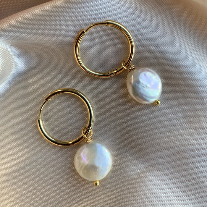 COIN Pearl SMALL Hoop Earrings