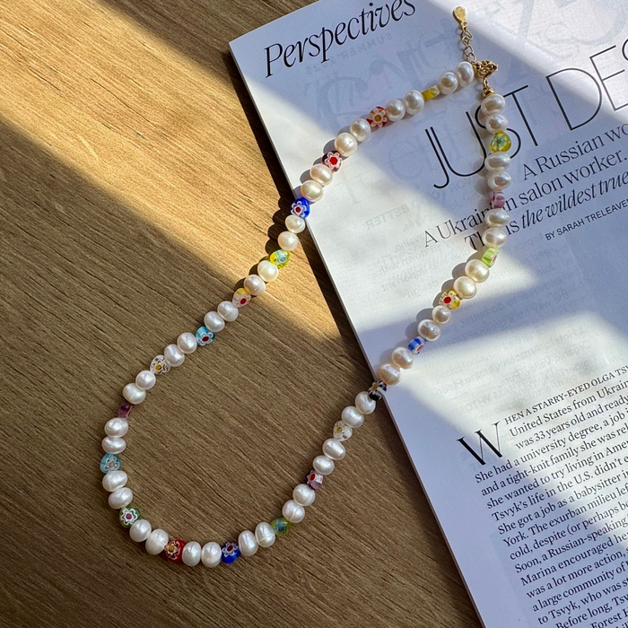 Freshwater Pearl and Glass Bead Necklace