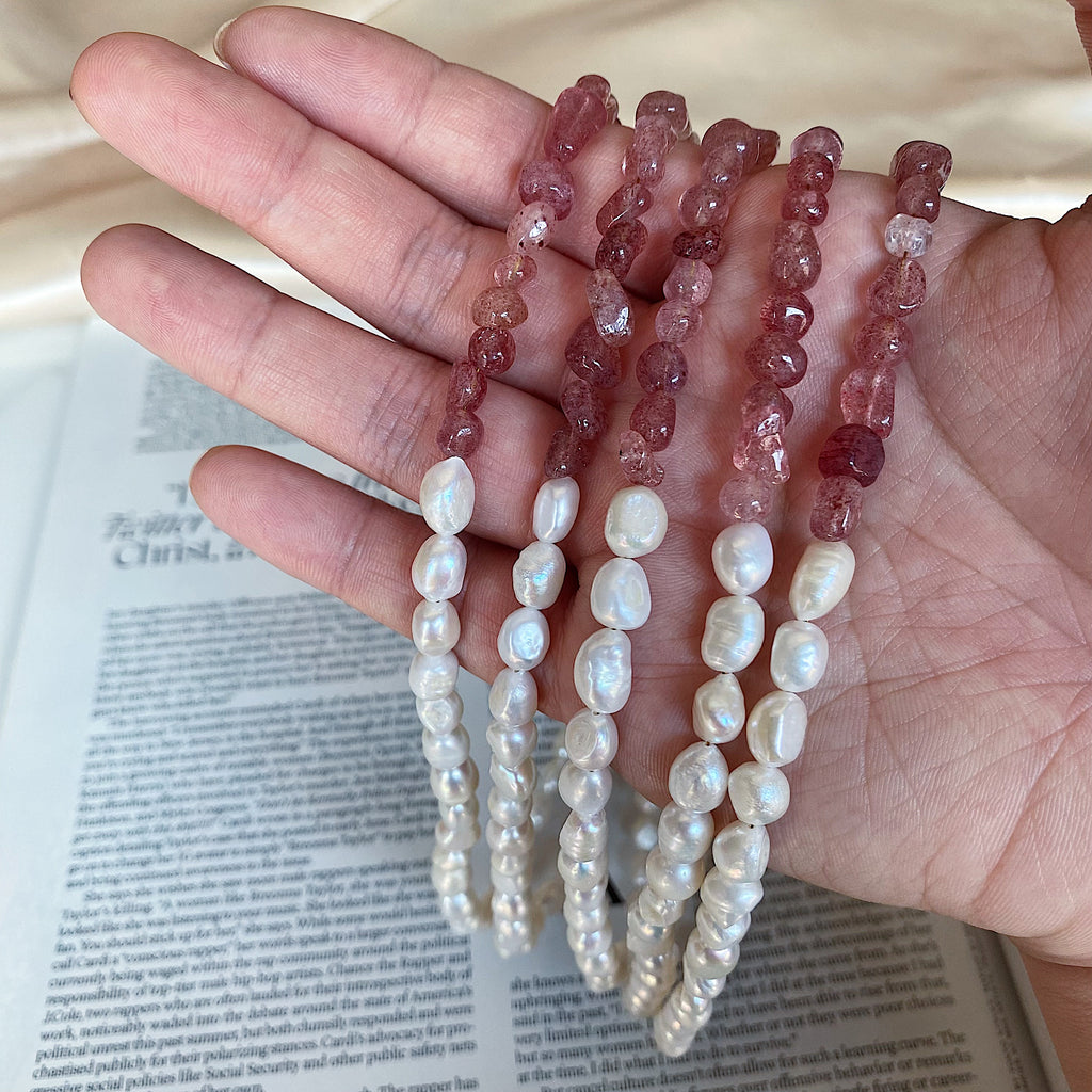 Strawberry Quartz & Pearl Bracelets