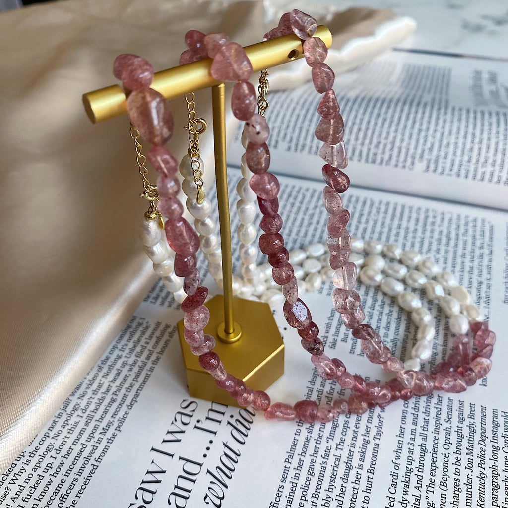 Strawberry Quartz & Pearl Bracelets