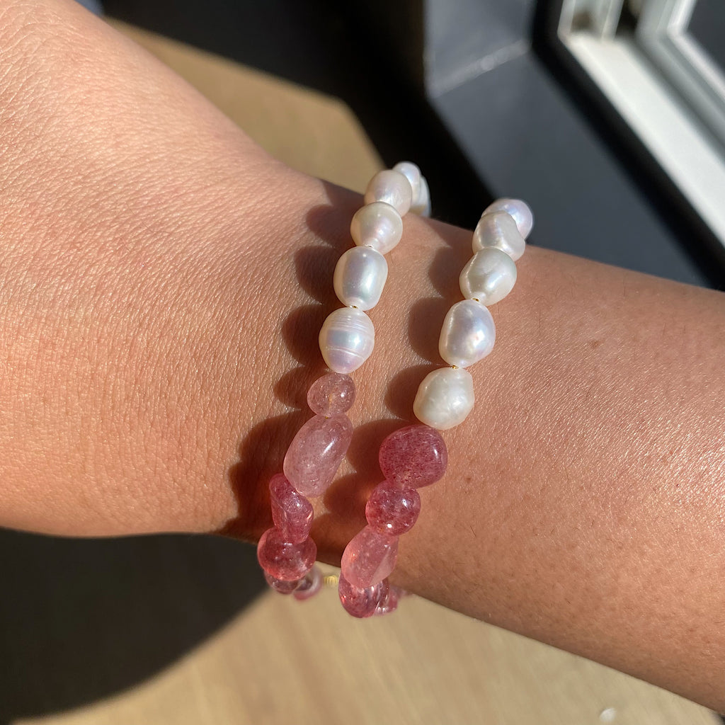 Strawberry Quartz & Pearl Bracelets