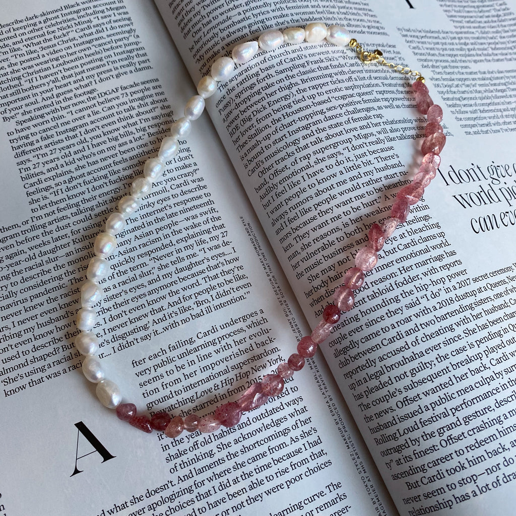 Strawberry Quartz & Pearl Necklace