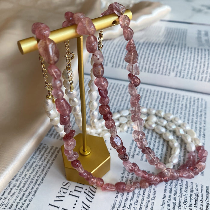 Strawberry Quartz & Pearl Necklace