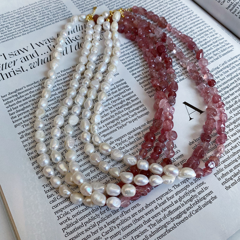 Strawberry Quartz & Pearl Necklace