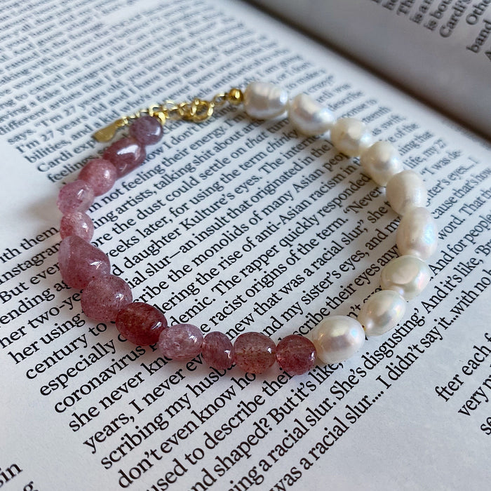 Strawberry Quartz & Pearl Bracelets