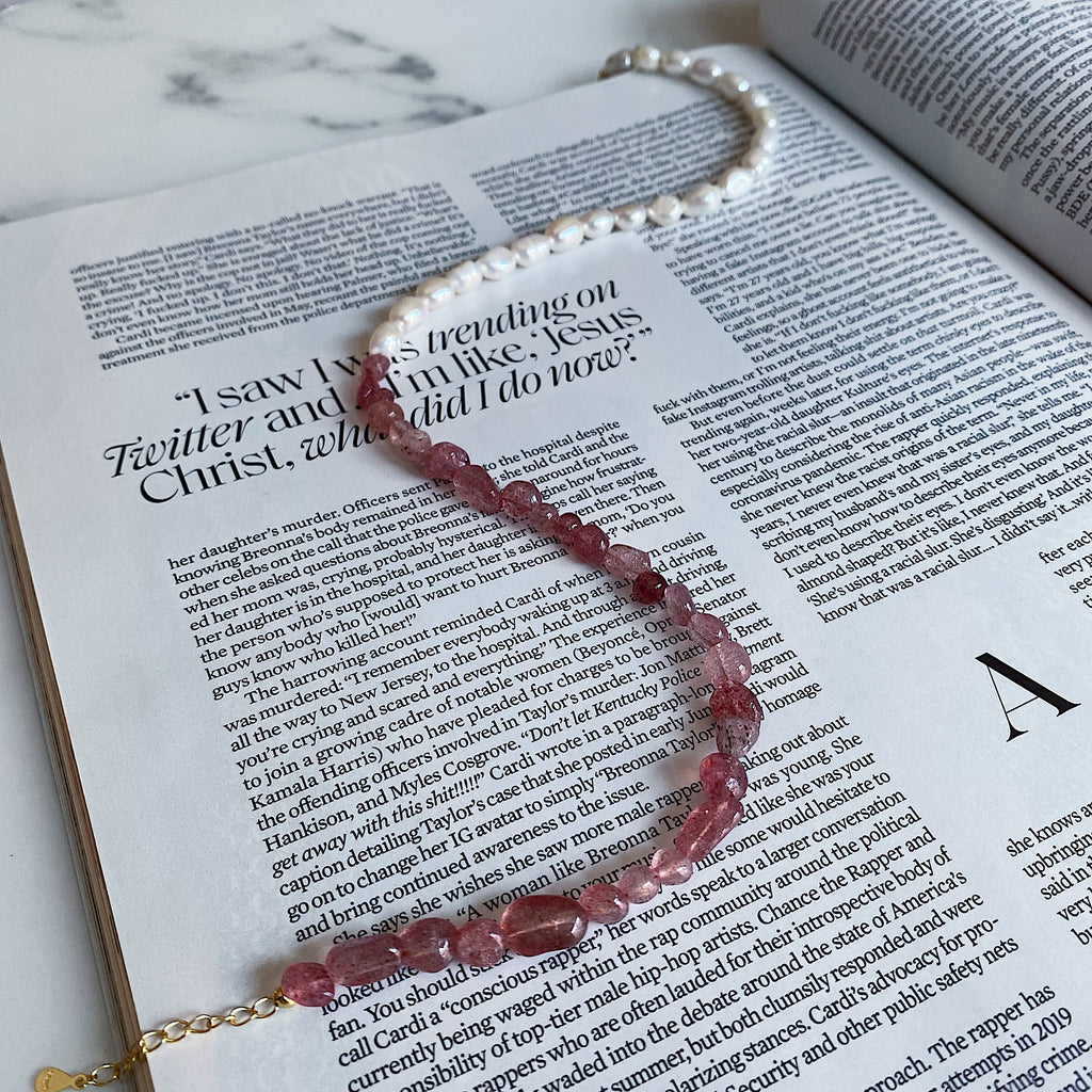 Strawberry Quartz & Pearl Necklace