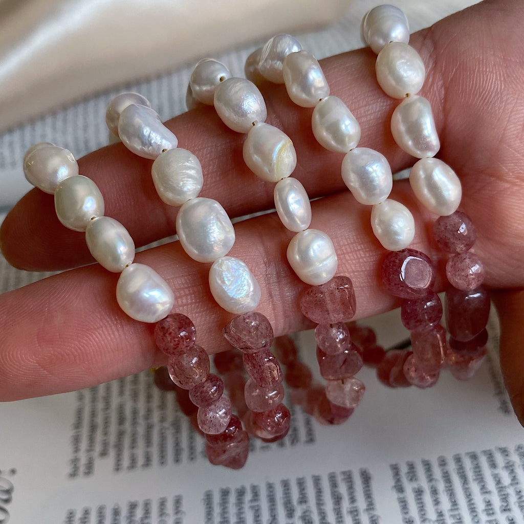 Strawberry Quartz & Pearl Bracelets