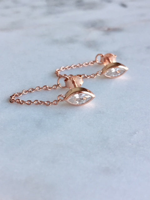 MARQUEE CHAIN EARRINGS - ROSE GOLD - Fala Jewelry