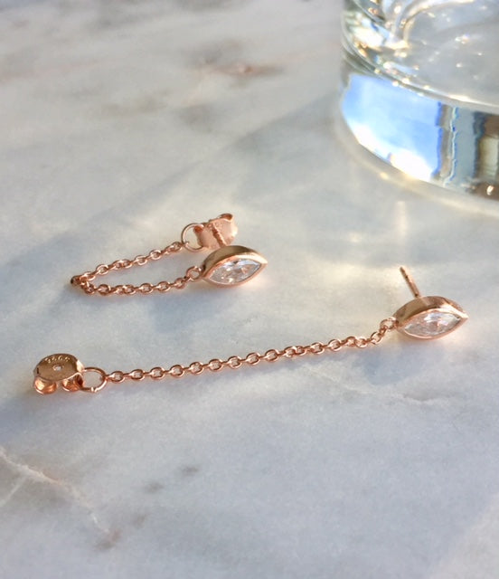 MARQUEE CHAIN EARRINGS - ROSE GOLD - Fala Jewelry