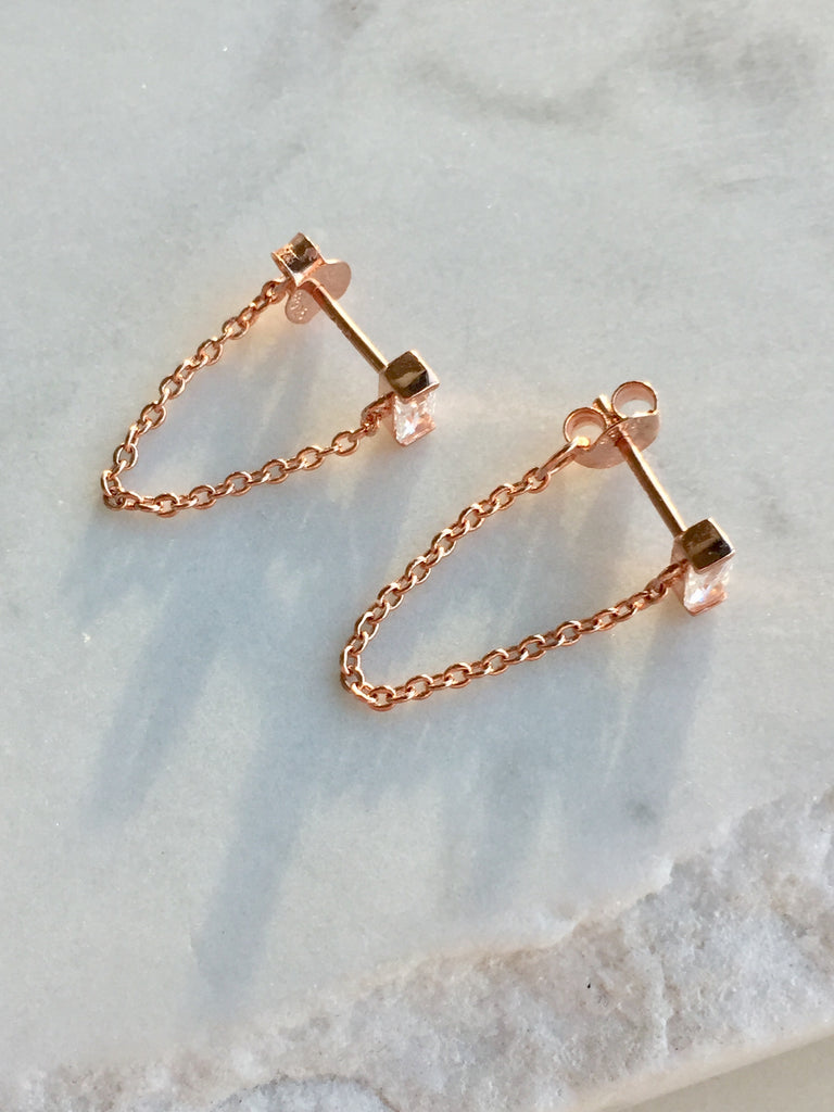 CHAIN STUD EARRINGS - ROSE GOLD - Fala Jewelry