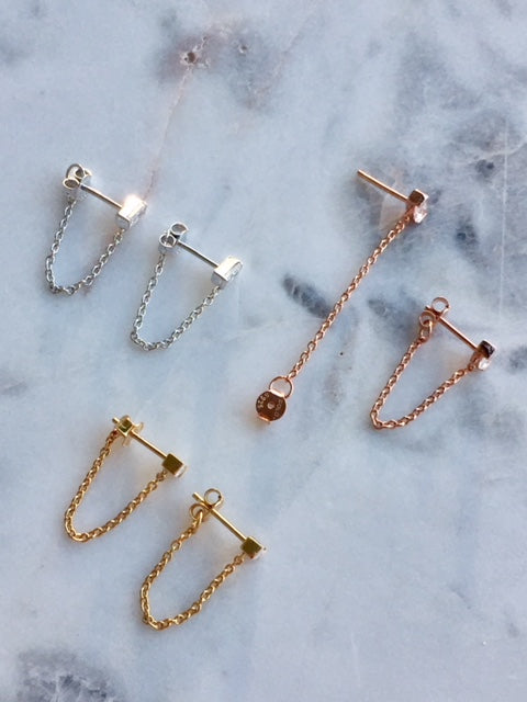 CHAIN STUD EARRINGS - GOLD - Fala Jewelry