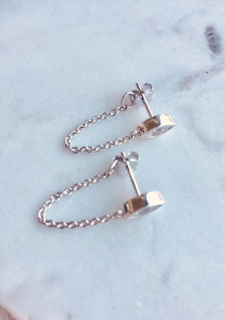 MARQUEE CHAIN EARRINGS - SILVER - Fala Jewelry