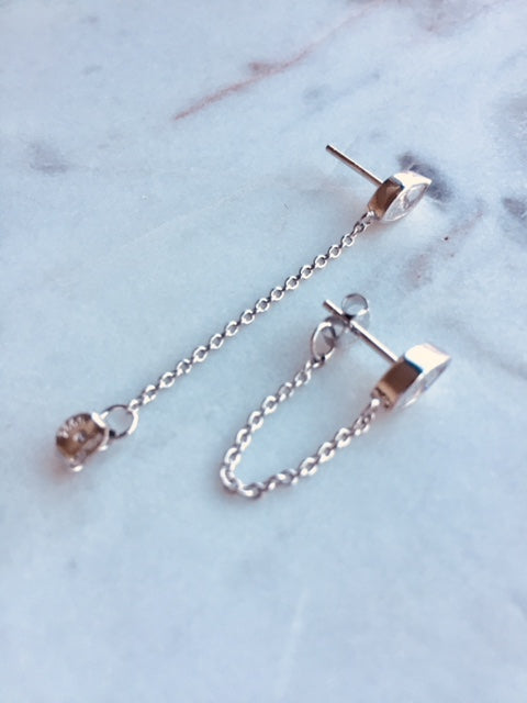 MARQUEE CHAIN EARRINGS - SILVER - Fala Jewelry