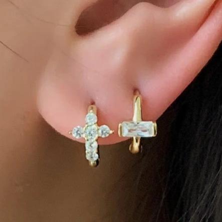 CROSS HOOP EARRING - GOLD