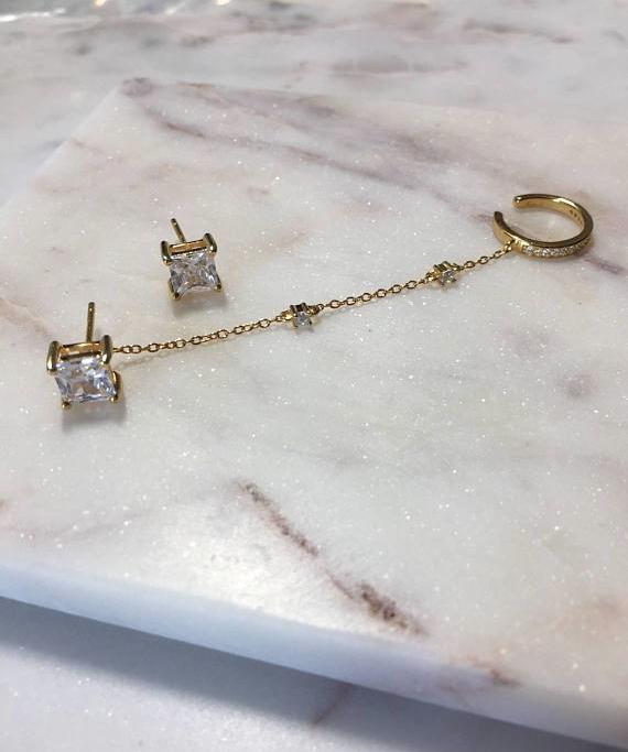 EAR CUFF CHAIN EARRINGS - GOLD - Fala Jewelry