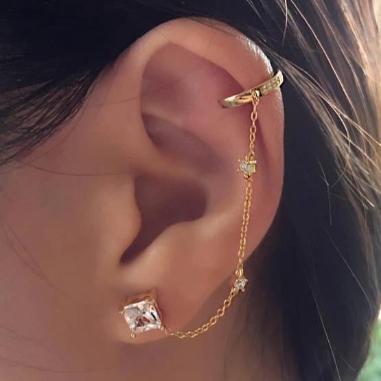 EAR CUFF CHAIN EARRINGS - GOLD - Fala Jewelry