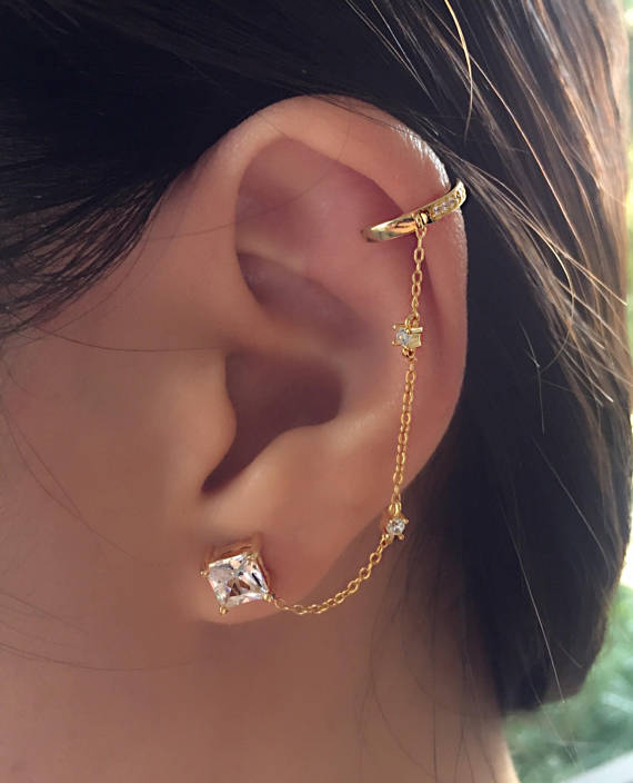 EAR CUFF CHAIN EARRINGS - WHITE GOLD - Fala Jewelry