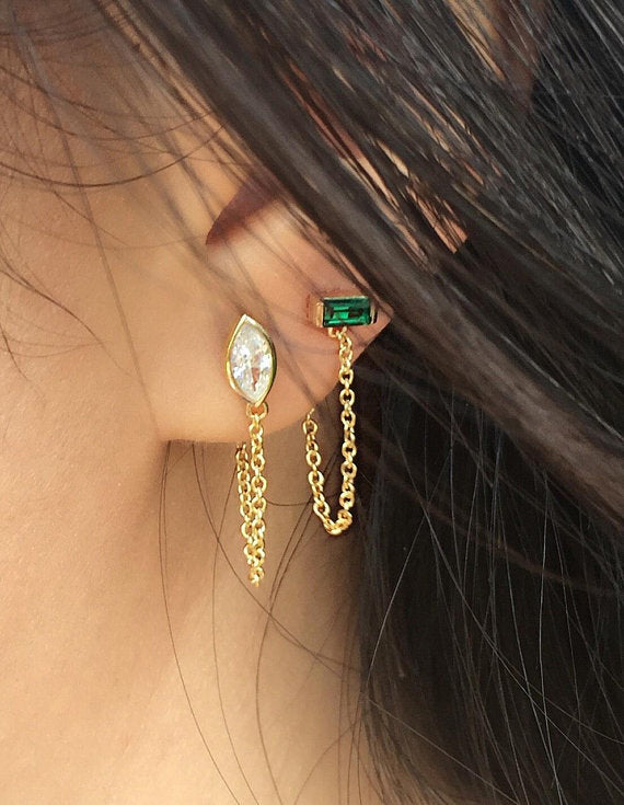Gold Threader Earrings Chain Earrings Drop Dangle Earrings Minimalist Earrings Chain Stud Earrings Dainty Earrings Chain Loop Studs Jewelry