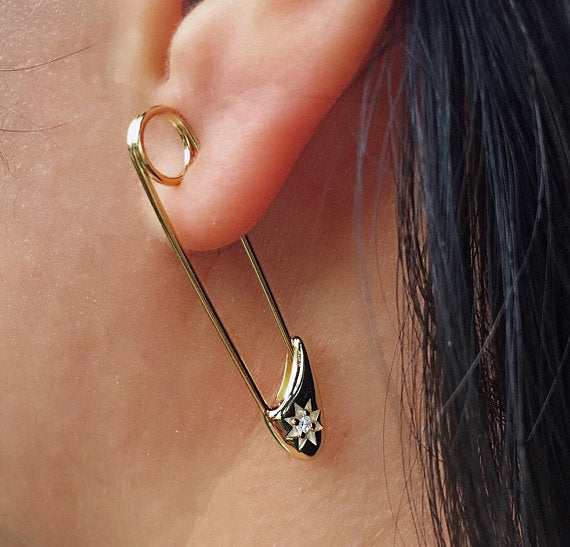 Safety Pin Earrings Modern Earrings Gold Earrings Punk Earrings Dangle Earrings Drop Earrings Statement Earrings Minimal Earrings Edgy