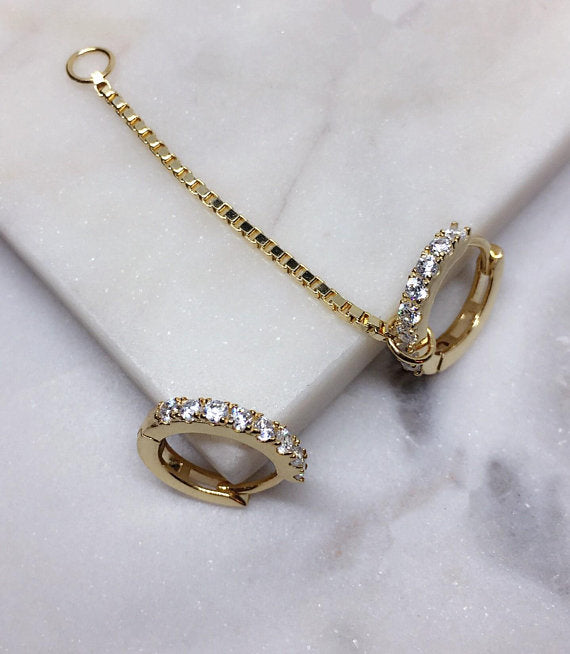 Hoop Chain Earrings Gold Hoop Earrings Huggie Earrings Dangle Earrings Drop Chain Earrings Gold Hoops Minimal Earrings Edgy Earrings Jewelry