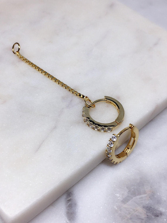 Hoop Chain Earrings Gold Hoop Earrings Huggie Earrings Dangle Earrings Drop Chain Earrings Gold Hoops Minimal Earrings Edgy Earrings Jewelry