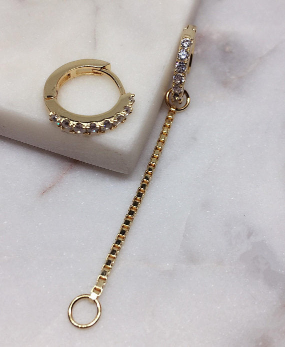 Hoop Chain Earrings Gold Hoop Earrings Huggie Earrings Dangle Earrings Drop Chain Earrings Gold Hoops Minimal Earrings Edgy Earrings Jewelry