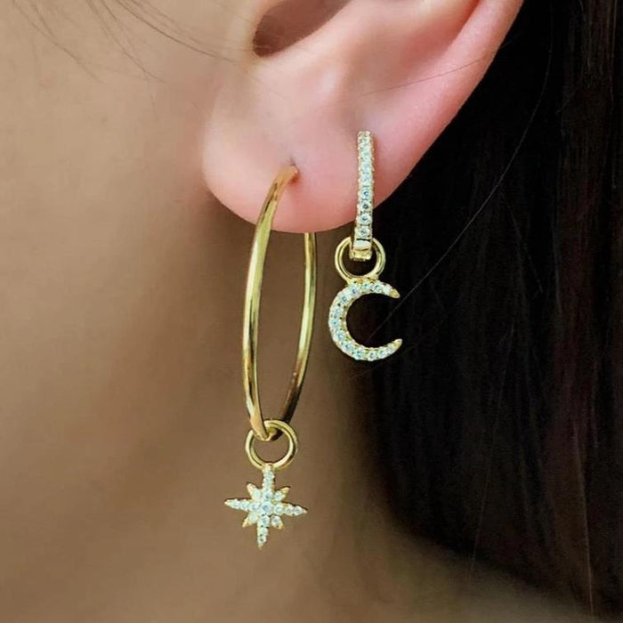 Star and Moon Hoop Earrings - GOLD