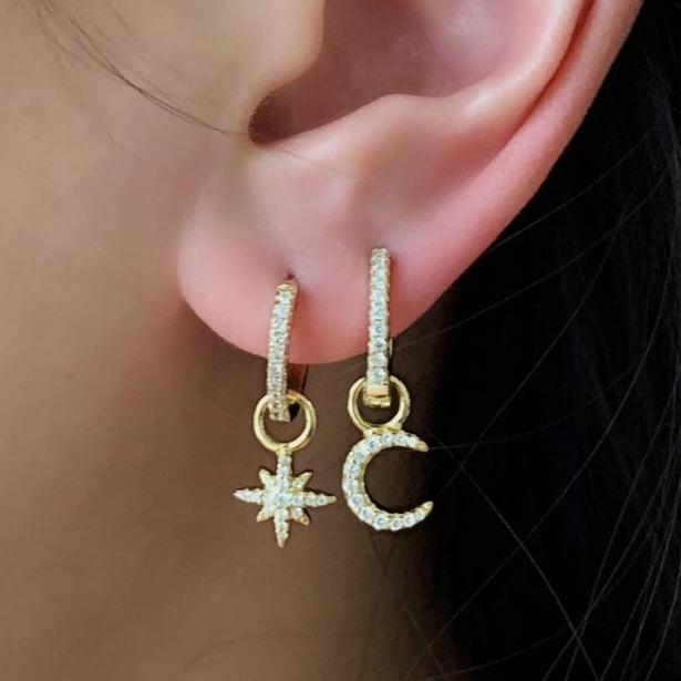 Star and Moon Hoop Earrings - GOLD