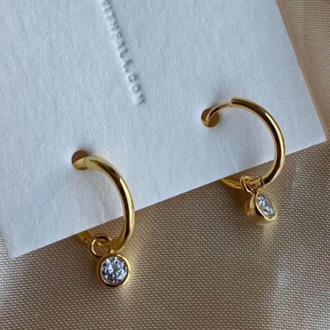Charm Hoop Earrings - Hoop Earrings - Charm Hoop Earrings - Huggie Hoop Earrings - Gold Hoop Earrings - Gold Huggie Earrings - CZ Hoops - Minimalist