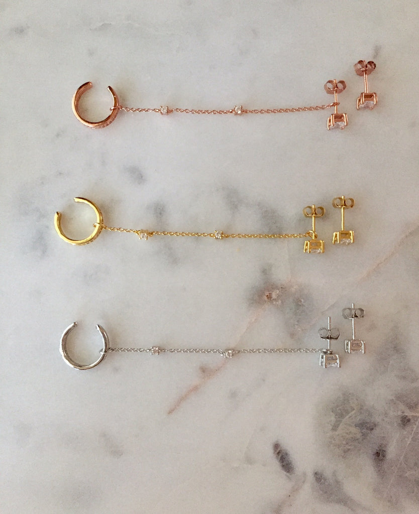 EAR CUFF CHAIN EARRINGS - GOLD - Fala Jewelry