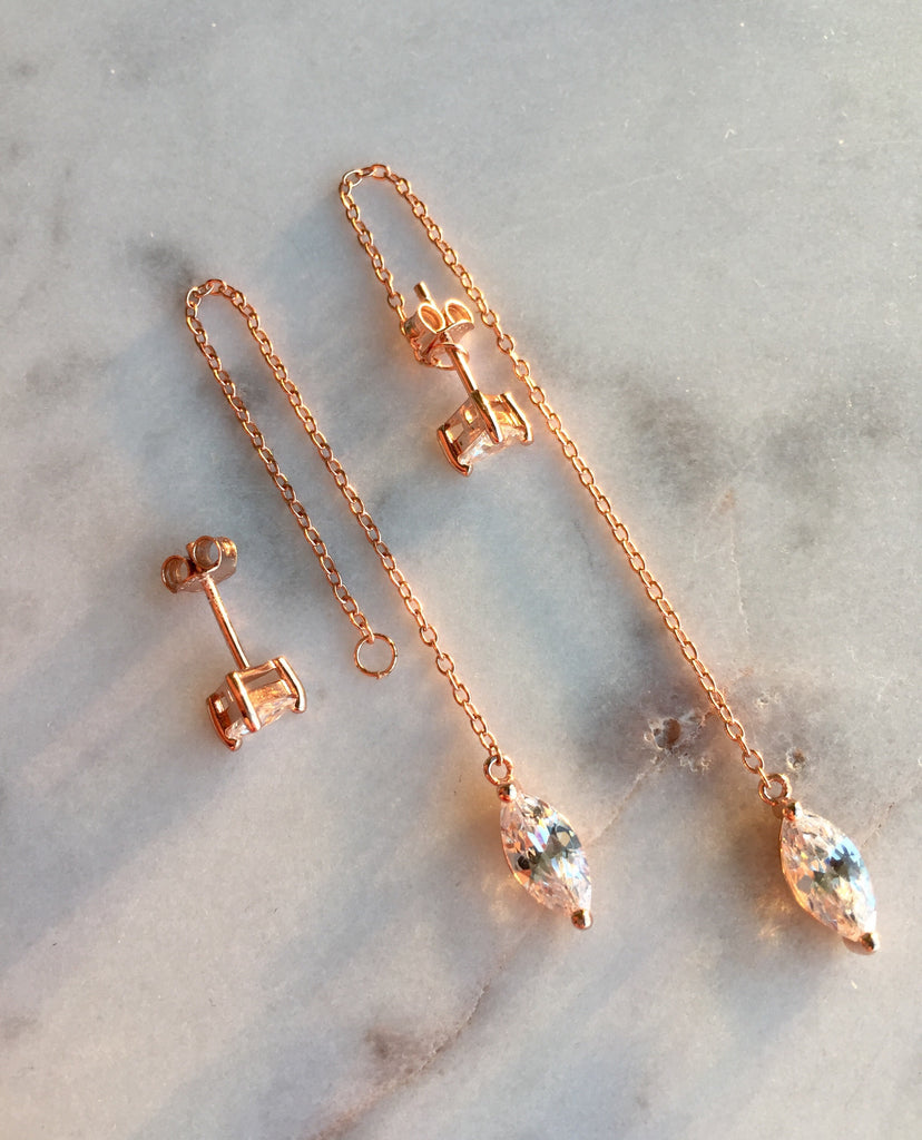 MUTI THREADER EARRINGS - ROSE GOLD - Fala Jewelry