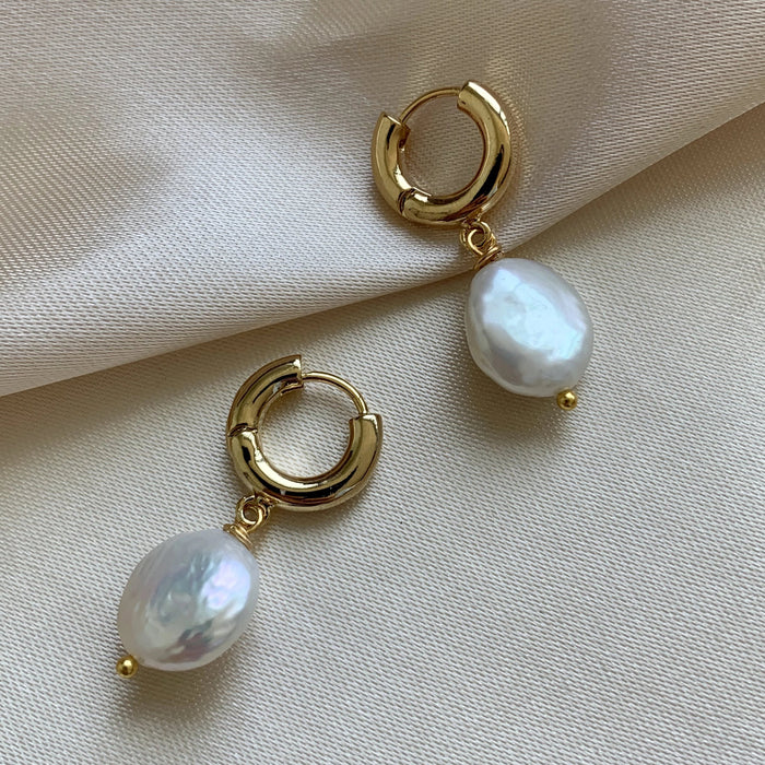 Pearl Hoop Earrings - 12