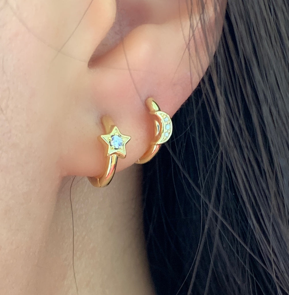 Star and Moon Hoop Earrings