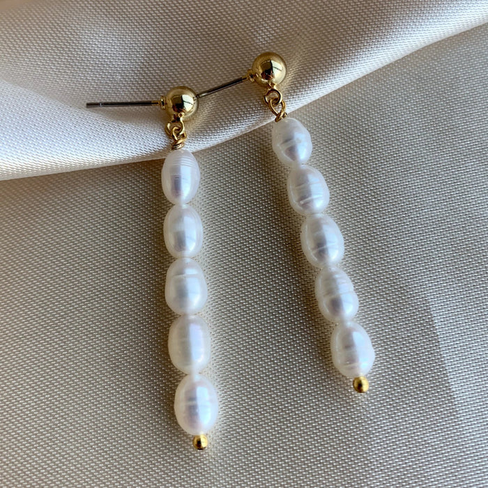 Long Pearl Earring - Gold