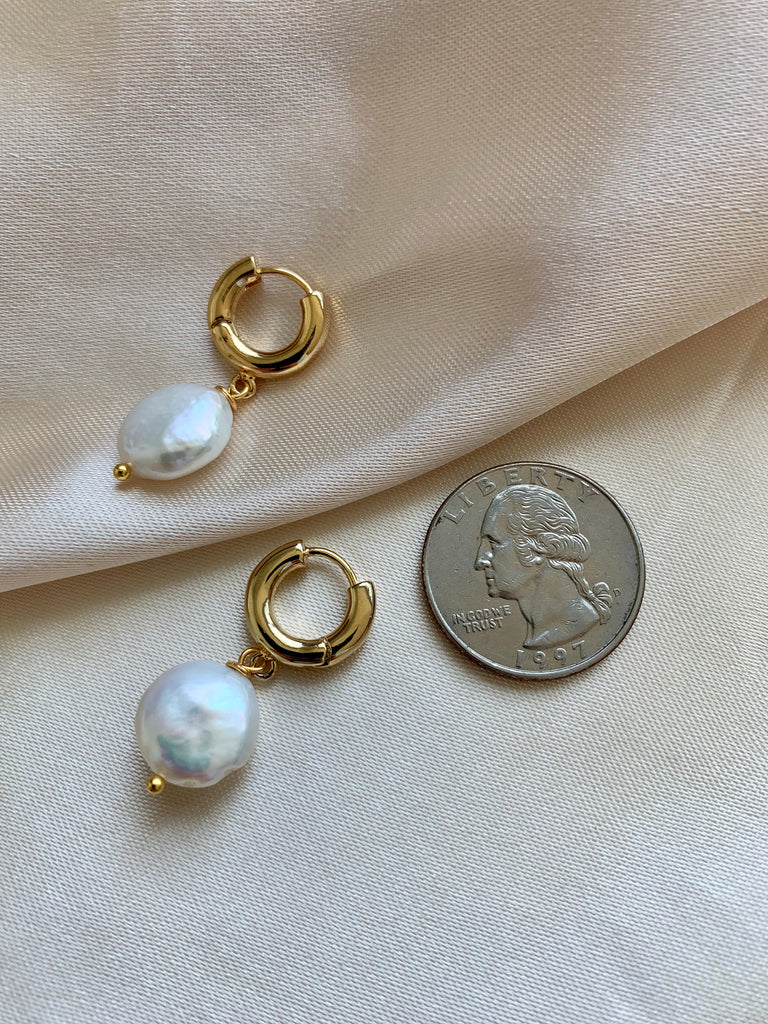 Pearl Hoop Earrings - 12