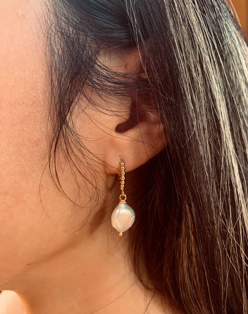 Pearl Hoop Earrings - 11