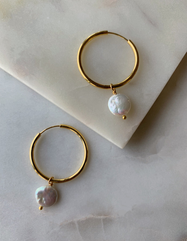 COIN Pearl Hoop Earrings