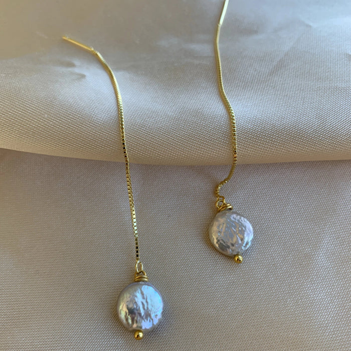 COIN PEARL THREADER EARRINGS