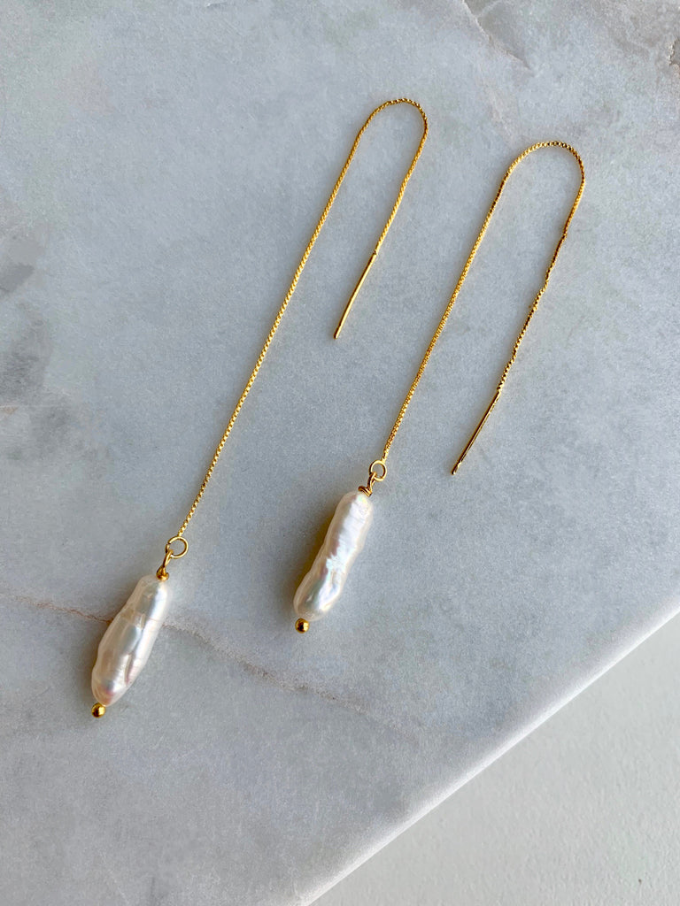 Long Pearl Threader Earrings