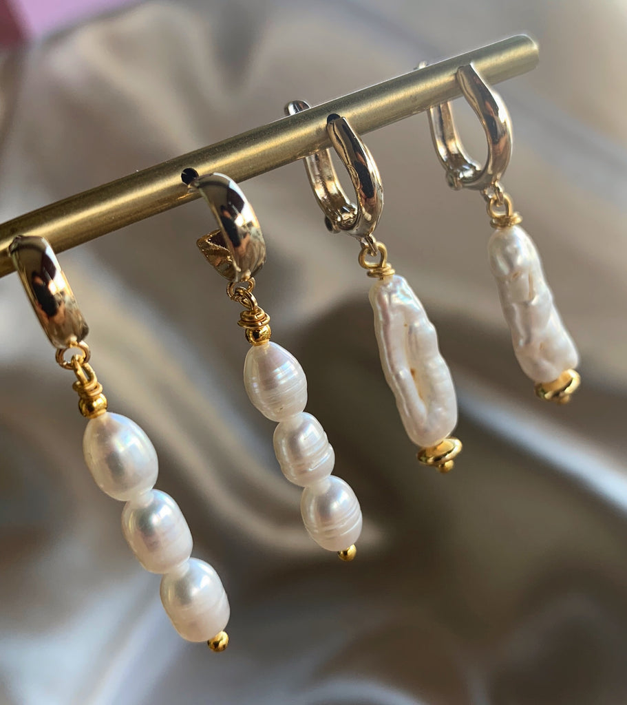 LONG Pearl Hoop EarringS - Pearl Hoop Earrings - Pearl Earrings Gold ...