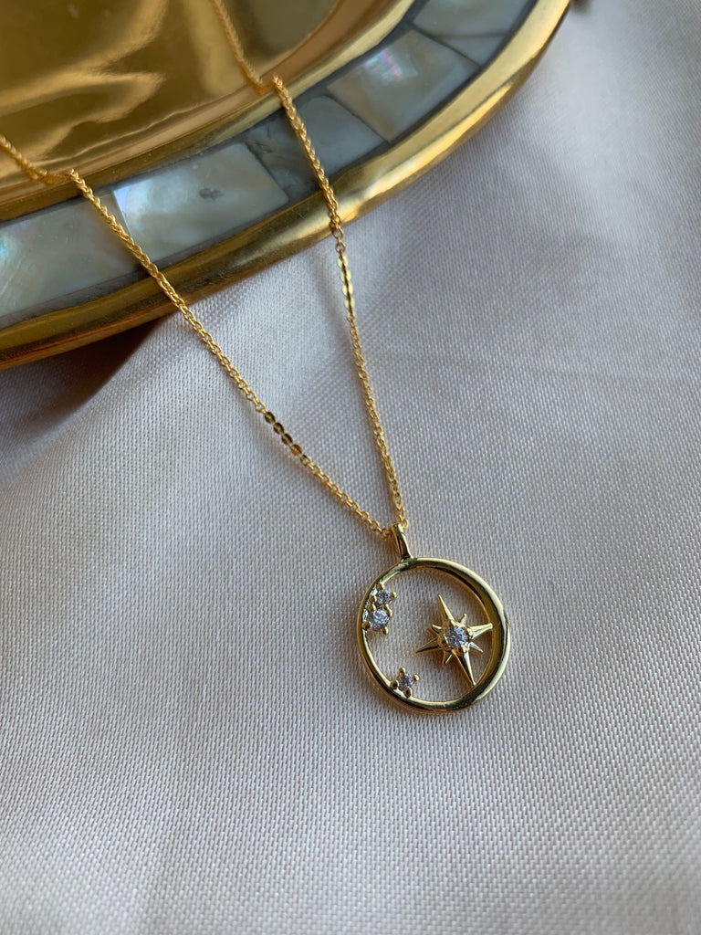 North Star Padlock Necklace - 14k Yellow Gold