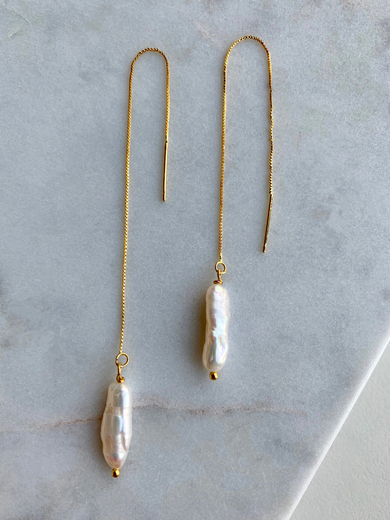 Long Pearl Threader Earrings