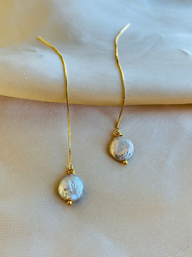 COIN PEARL THREADER EARRINGS