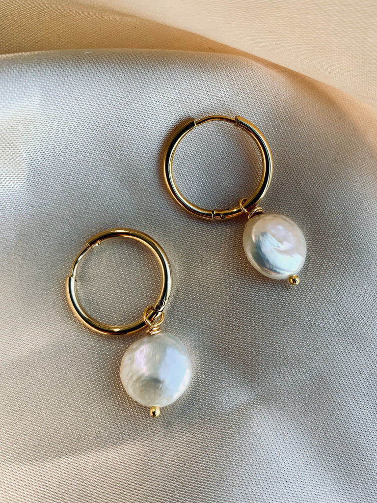 COIN Pearl SMALL Hoop Earrings