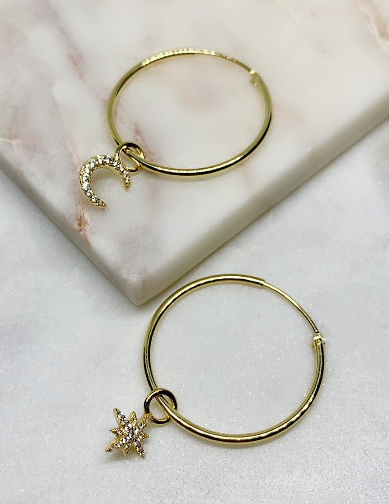 Star and Moon Hoop Earrings - GOLD